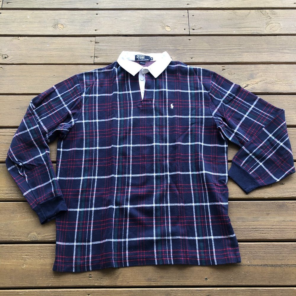 EUC Polo by Ralph Lauren Plaid Collar Long Sleeve Top size XL. A classic Navy,